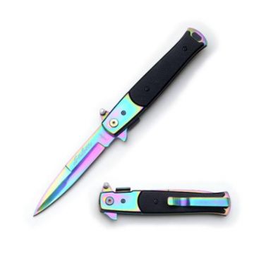 Stiletto Style Folding knife W/ Rainbow Color Blade